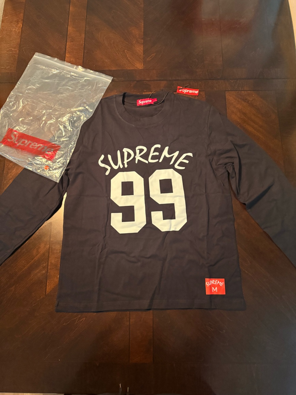Supreme Navy Long Sleeve Shirt with White '99' Front Print